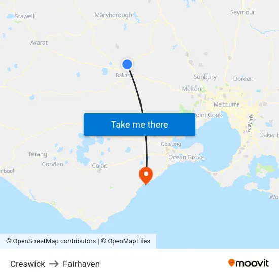Creswick to Fairhaven map