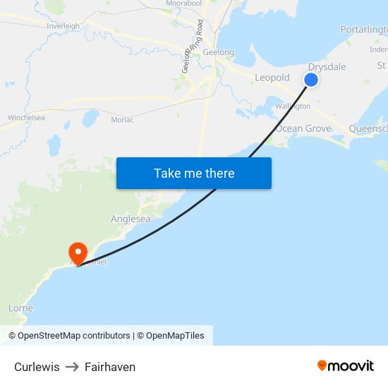 Curlewis to Fairhaven map