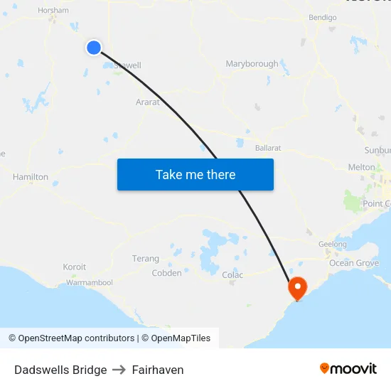 Dadswells Bridge to Fairhaven map