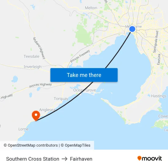 Southern Cross Station to Fairhaven map