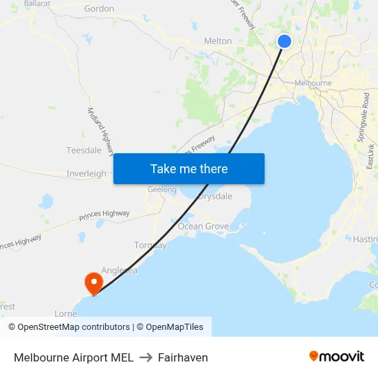 Melbourne Airport MEL to Fairhaven map