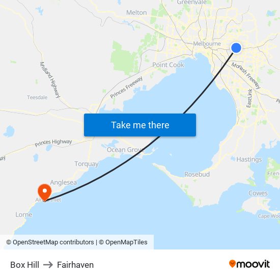 Box Hill to Fairhaven map