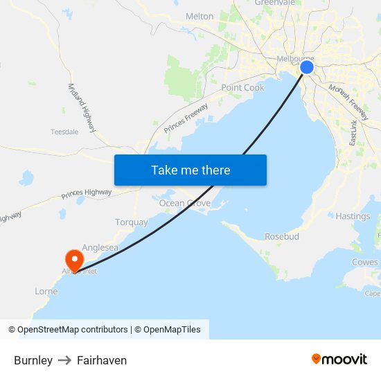 Burnley to Fairhaven map