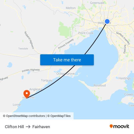 Clifton Hill to Fairhaven map