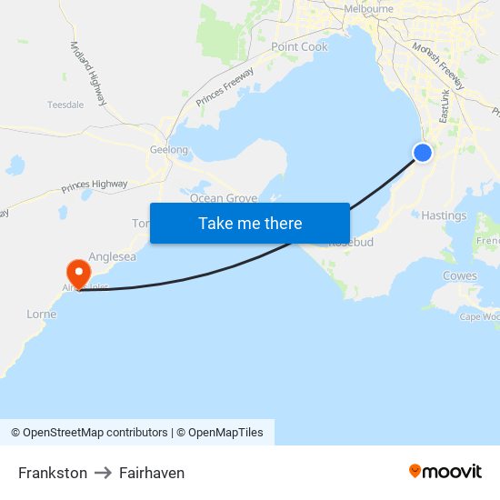 Frankston to Fairhaven map