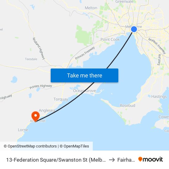 13-Federation Square/Swanston St (Melbourne City) to Fairhaven map