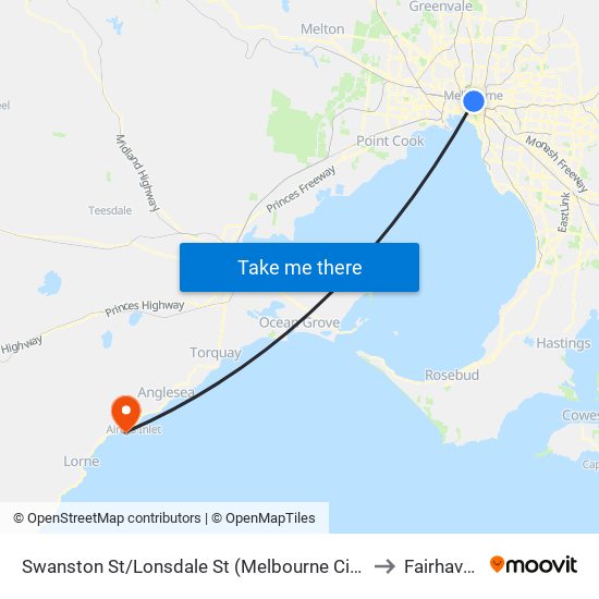 Swanston St/Lonsdale St (Melbourne City) to Fairhaven map