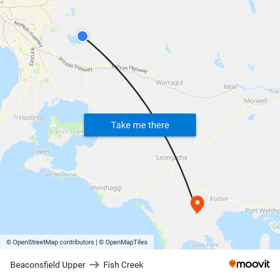 Beaconsfield Upper to Fish Creek map