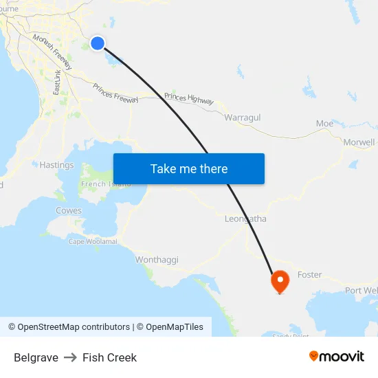 Belgrave to Fish Creek map