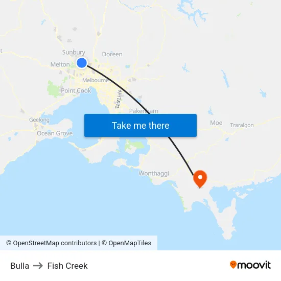 Bulla to Fish Creek map