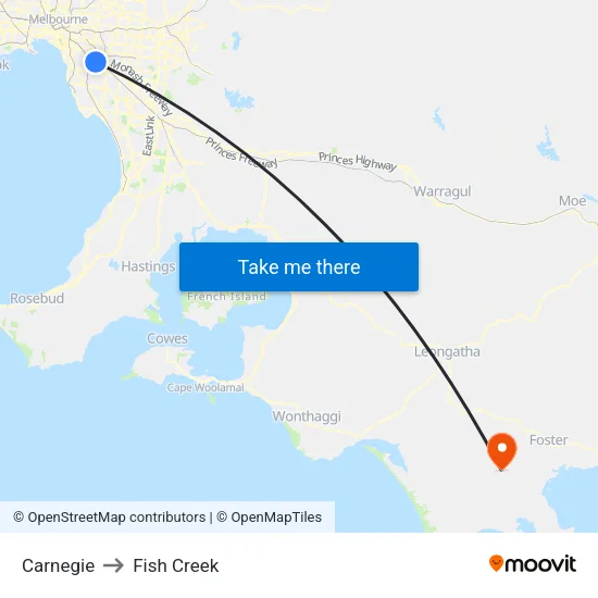 Carnegie to Fish Creek map