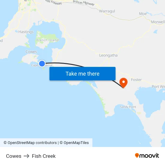 Cowes to Fish Creek map