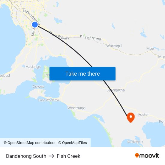 Dandenong South to Fish Creek map