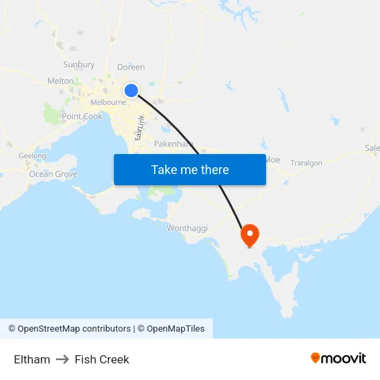 Eltham to Fish Creek map