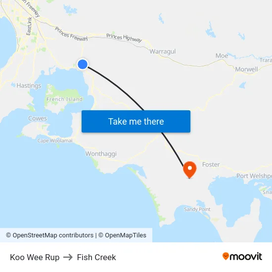Koo Wee Rup to Fish Creek map