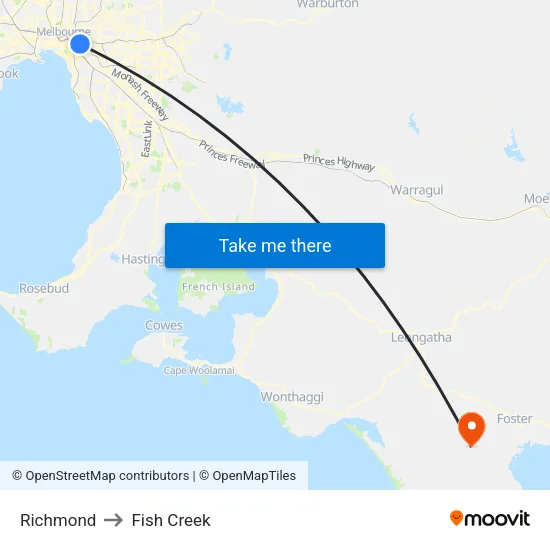 Richmond to Fish Creek map