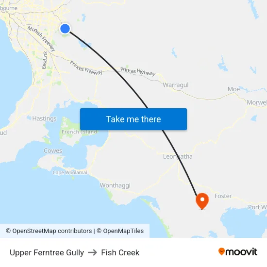Upper Ferntree Gully to Fish Creek map