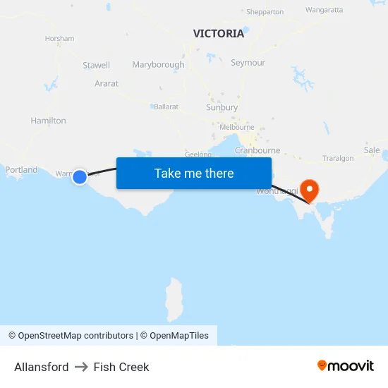 Allansford to Fish Creek map