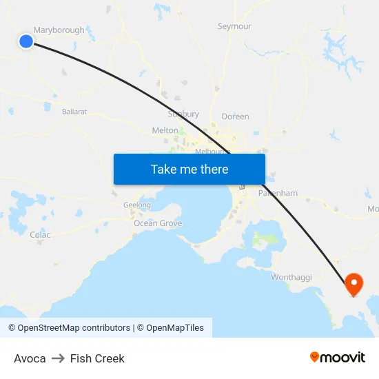 Avoca to Fish Creek map