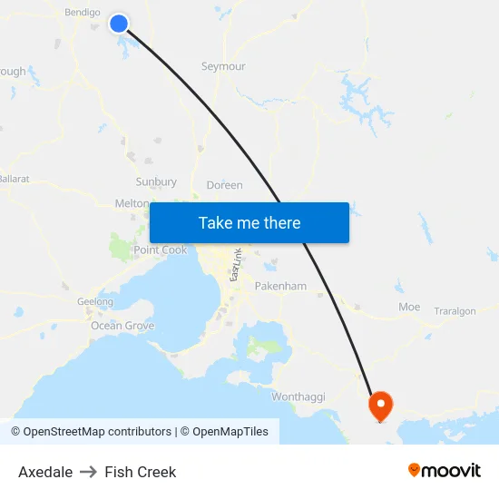 Axedale to Fish Creek map