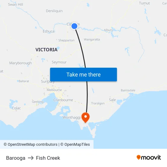 Barooga to Fish Creek map