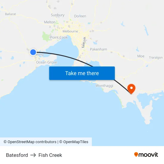 Batesford to Fish Creek map