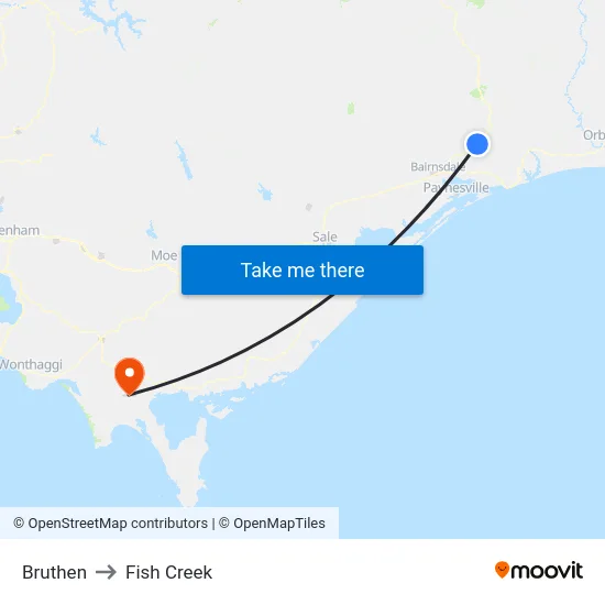 Bruthen to Fish Creek map