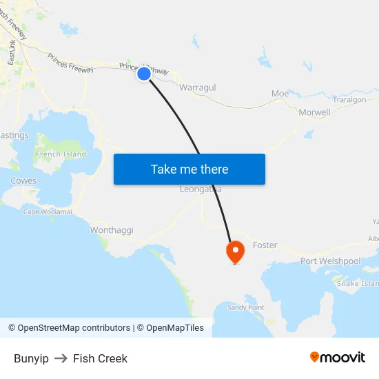 Bunyip to Fish Creek map