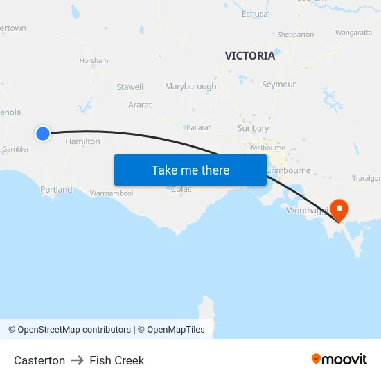 Casterton to Fish Creek map