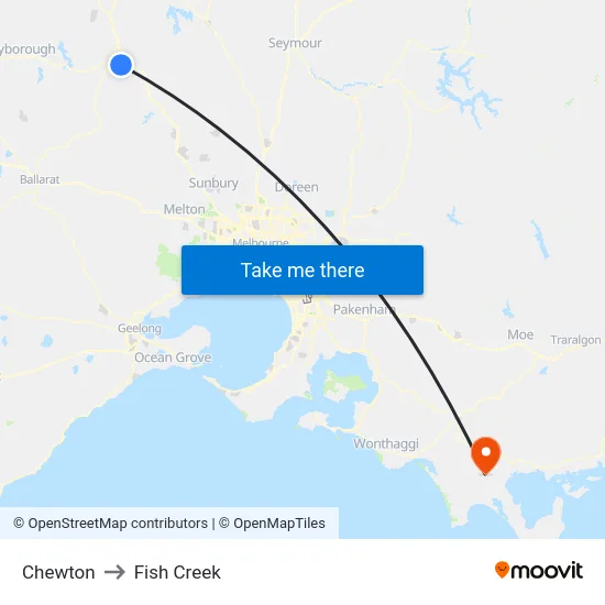 Chewton to Fish Creek map