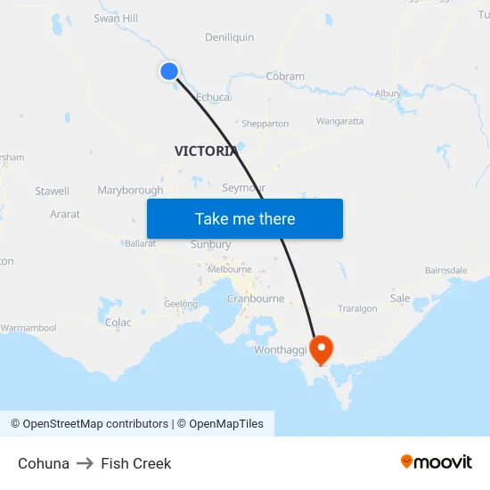 Cohuna to Fish Creek map