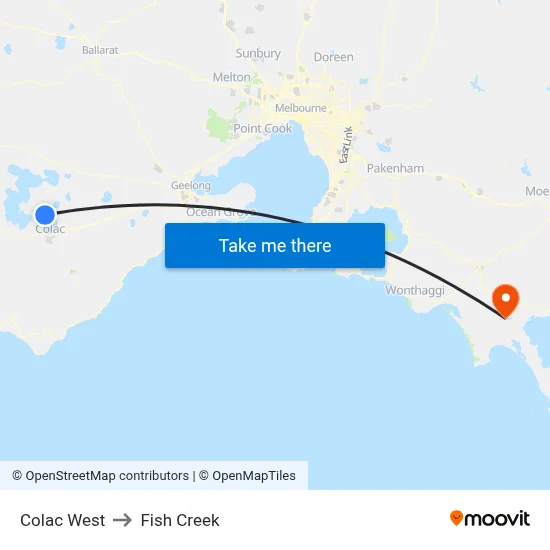 Colac West to Fish Creek map