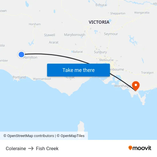 Coleraine to Fish Creek map