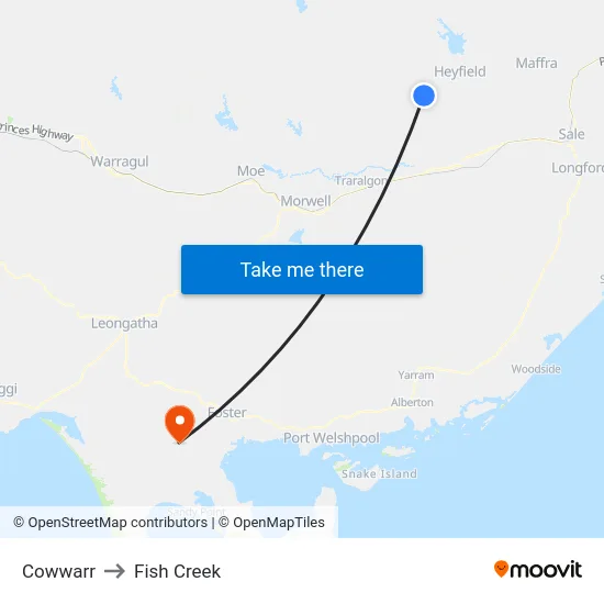 Cowwarr to Fish Creek map