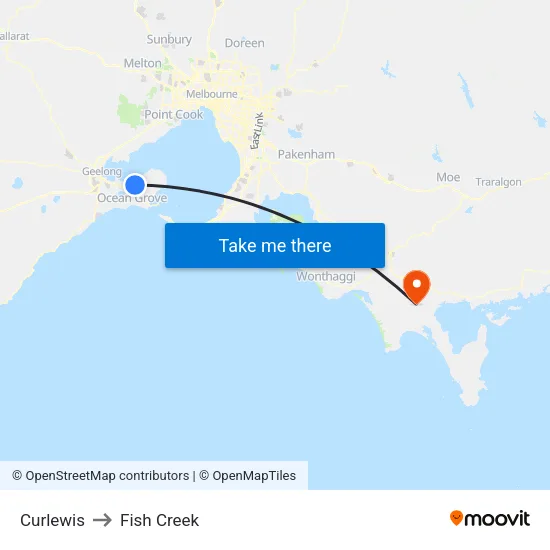 Curlewis to Fish Creek map