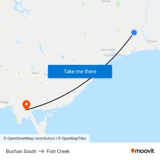 Buchan South to Fish Creek map