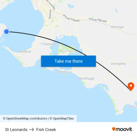 St Leonards to Fish Creek map