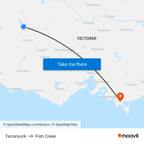 Tarranyurk to Fish Creek map