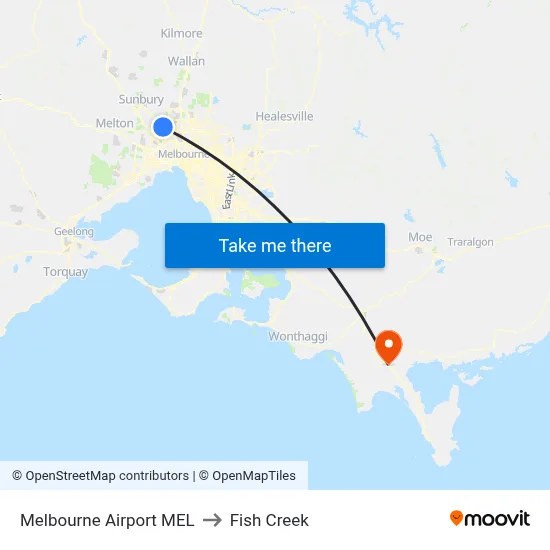 Melbourne Airport MEL to Fish Creek map