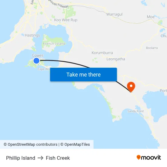 Phillip Island to Fish Creek map