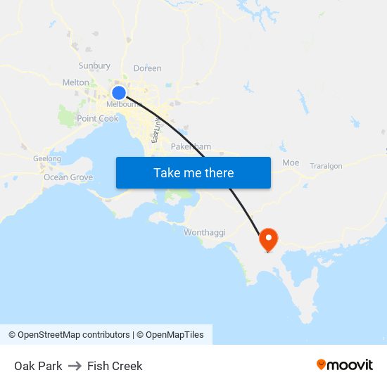 Oak Park to Fish Creek map
