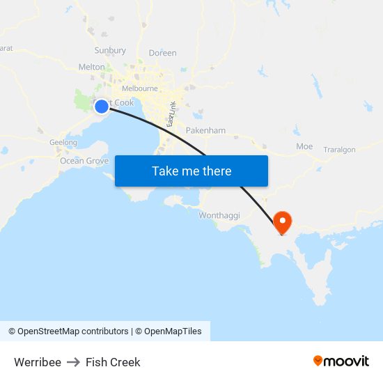 Werribee to Fish Creek map