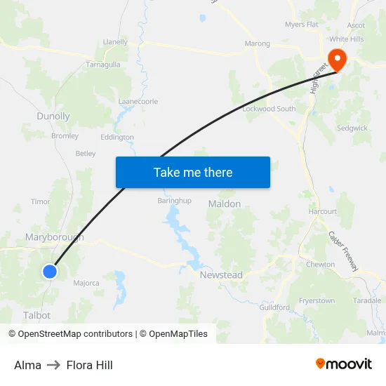 Alma to Flora Hill map