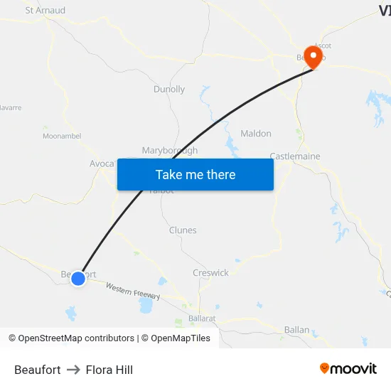 Beaufort to Flora Hill map