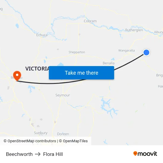 Beechworth to Flora Hill map
