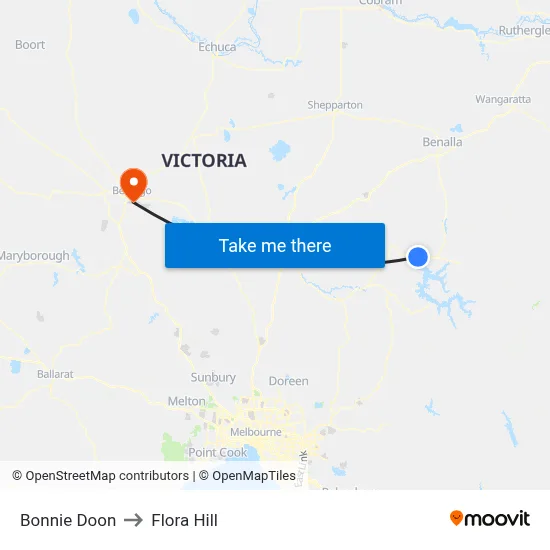 Bonnie Doon to Flora Hill map