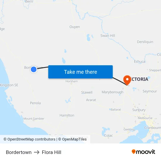 Bordertown to Flora Hill map