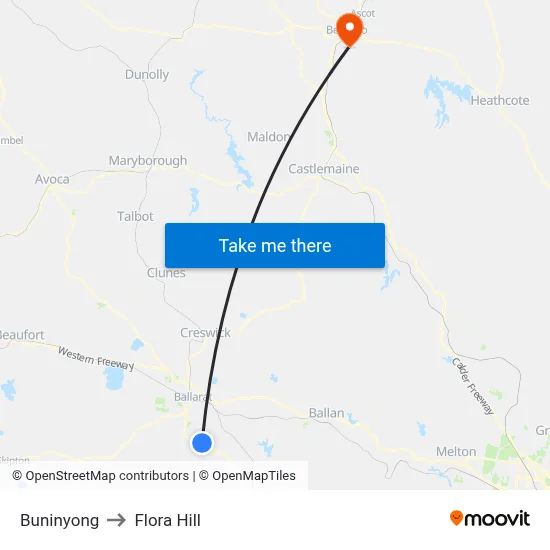 Buninyong to Flora Hill map