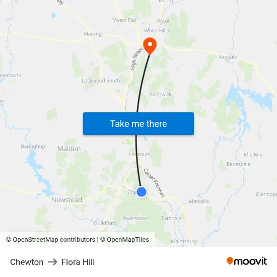 Chewton to Flora Hill map