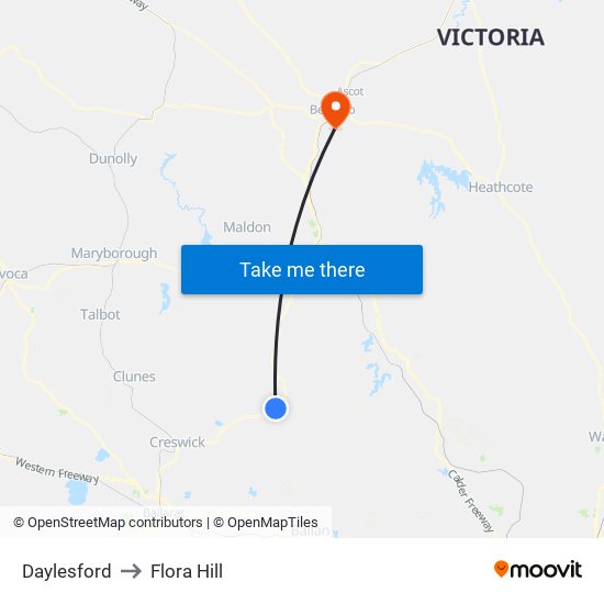 Daylesford to Flora Hill map